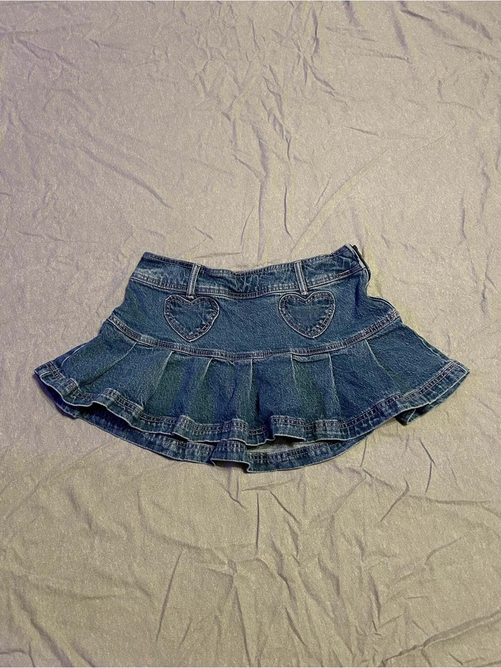 Sweet Society Hot Topic Y2K Pleated Denim Micro Mini Skirt with Heart Patches - Picture 7 of 7